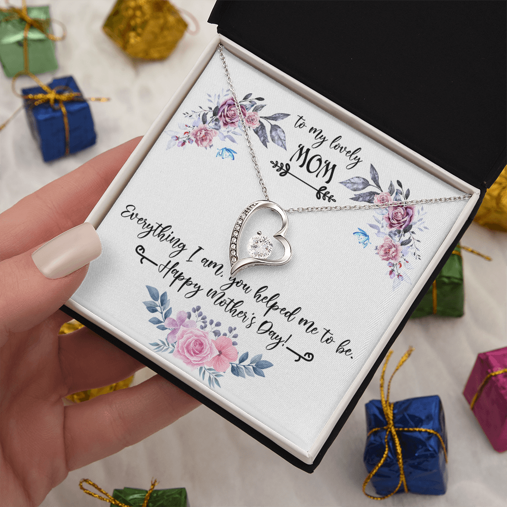 To My Lovely Mom Necklace Gift from Daughter, Birthday Gift Card Necklace From Son, Mothers Day Jewelry for Her Mommy Christmas Floral
