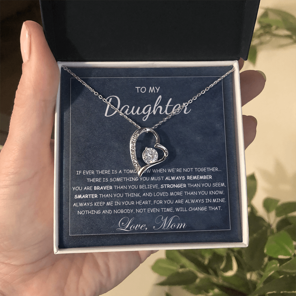 To My Daughter Necklace From Best Mom With Heartfelt Message, Daughter Birthday Present From Mama, Jewelry Gifts For Graduation for Her From Mom or Daddy, 14K Pendant Forever Love Necklace