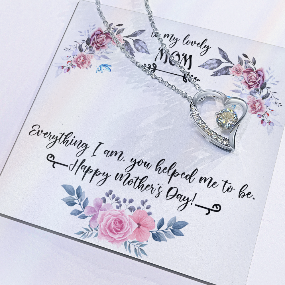 To My Lovely Mom Necklace Gift from Daughter, Birthday Gift Card Necklace From Son, Mothers Day Jewelry for Her Mommy Christmas Floral