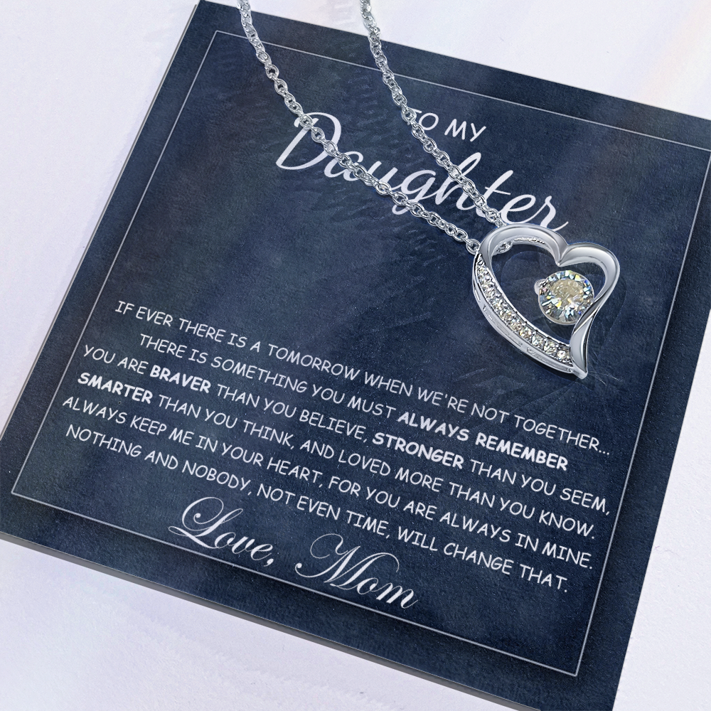 To My Daughter Necklace From Best Mom With Heartfelt Message, Daughter Birthday Present From Mama, Jewelry Gifts For Graduation for Her From Mom or Daddy, 14K Pendant Forever Love Necklace
