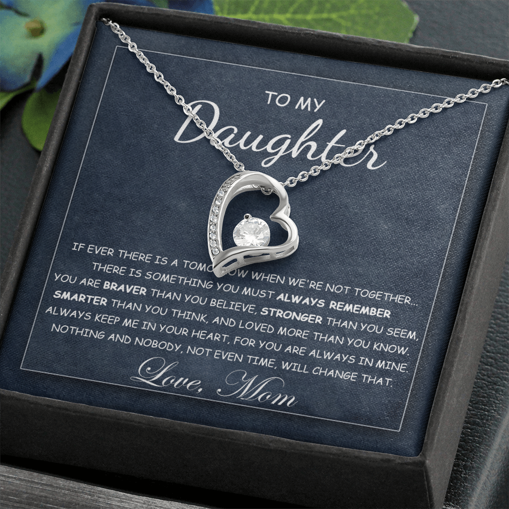 To My Daughter Necklace From Best Mom With Heartfelt Message, Daughter Birthday Present From Mama, Jewelry Gifts For Graduation for Her From Mom or Daddy, 14K Pendant Forever Love Necklace