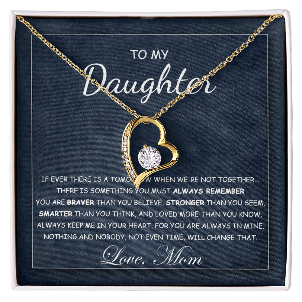 To My Daughter Necklace From Best Mom With Heartfelt Message, Daughter Birthday Present From Mama, Jewelry Gifts For Graduation for Her From Mom or Daddy, 14K Pendant Forever Love Necklace
