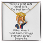 Anniversary necklace for wife, Necklace with love message for wife, Gift For Her, Personalizes Jewelry, Alluring Beauty Necklace You are a great Wife The Best Terrific, Best Gift for her, Gold Woman Name Jewelry