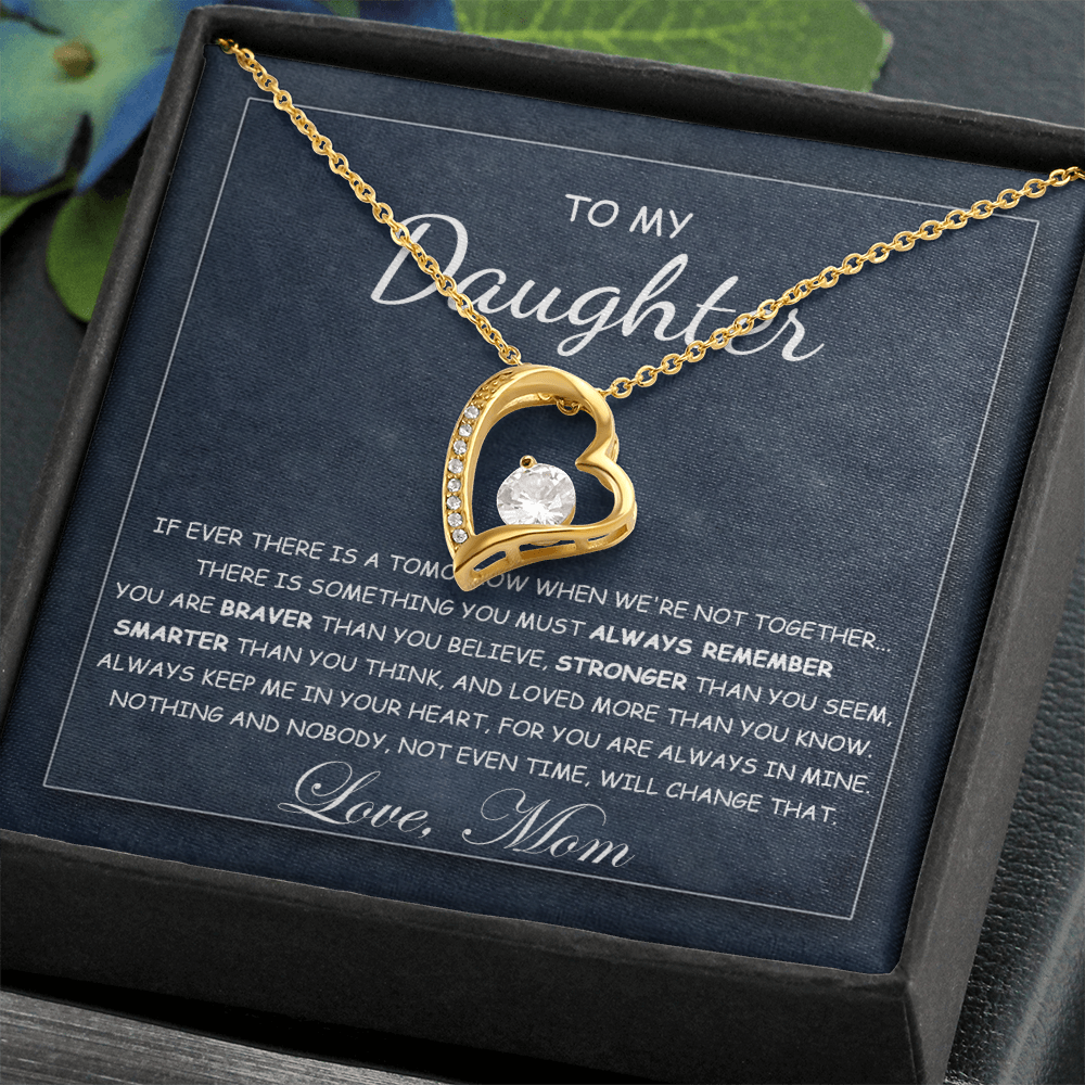 To My Daughter Necklace From Best Mom With Heartfelt Message, Daughter Birthday Present From Mama, Jewelry Gifts For Graduation for Her From Mom or Daddy, 14K Pendant Forever Love Necklace
